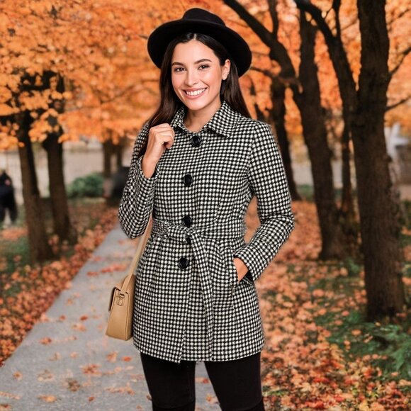 ROXY Outwear Peacoat Mid-Long Single Breasted Plaid Coat Winter Jacket Medium - Picture 2 of 12